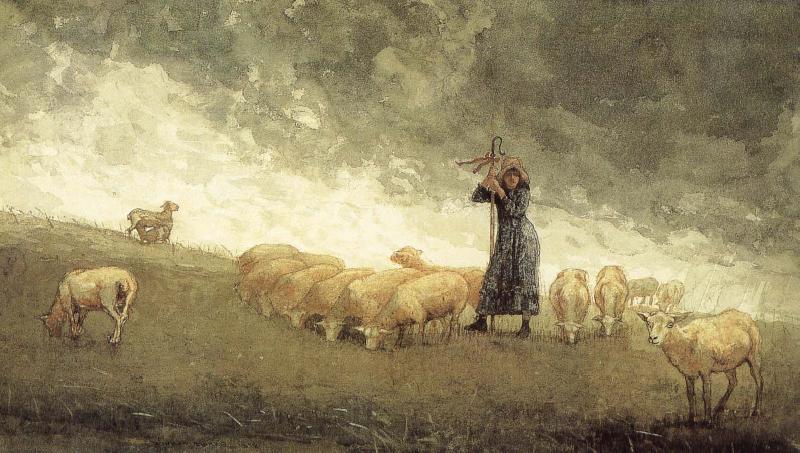 Winslow Homer Shepherdess still control the sheep Germany oil painting art